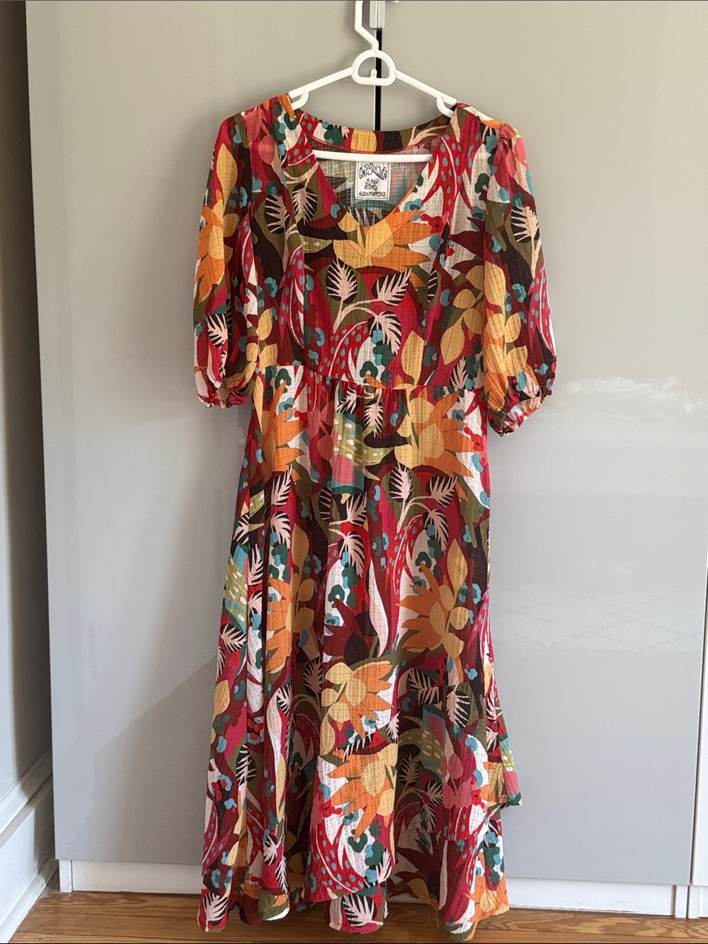 Boho Floral Maxi Dress in Red and Mustard